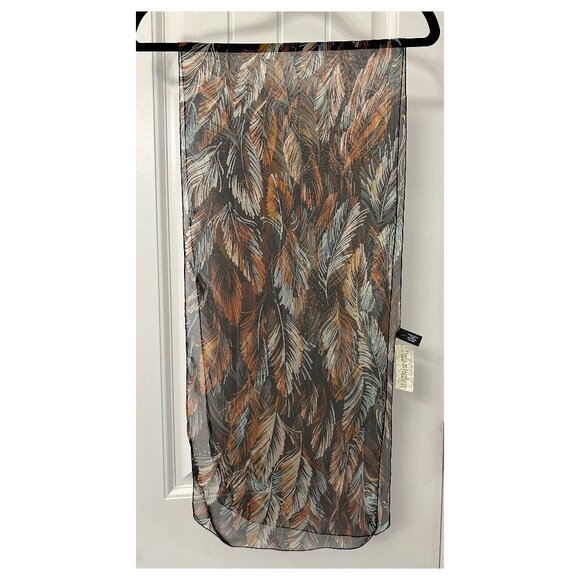 New Dana Herbert 100% Silk Scarf Handmade in Oregon 12"x58” Black, Brown, White - Picture 3 of 3